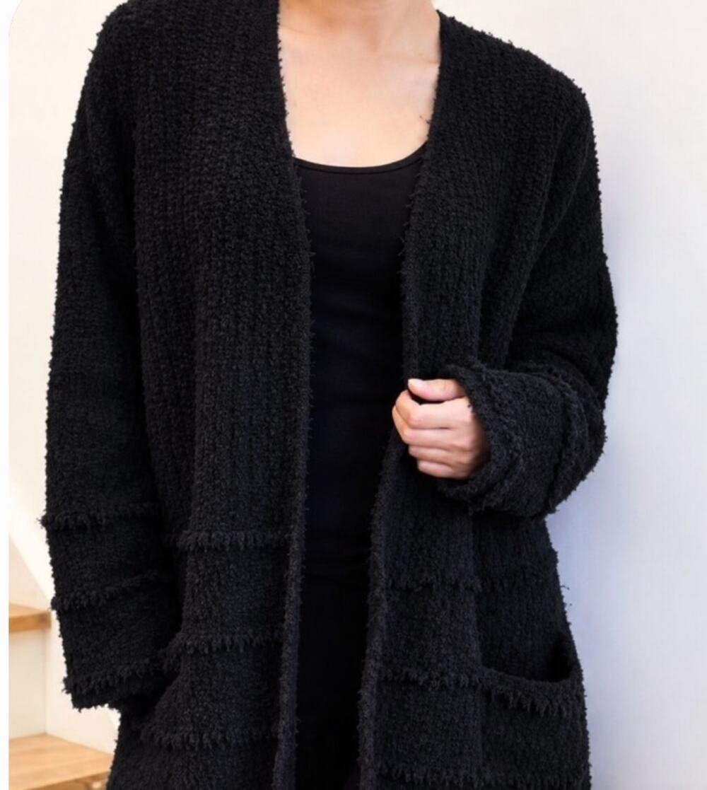 NWT BAREFOOT DREAMS BLACK COZYCHIC BOARDWALK CARDIGAN SWEATER Medium